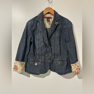 Jones Wear Y2K Vintage Denim Jean Jacket Floral Interior Women’s 100% Cotton
